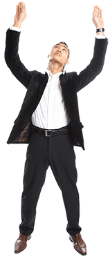 business man rejoicing